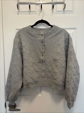 Anthropologie Light Grey Quilted Pullover